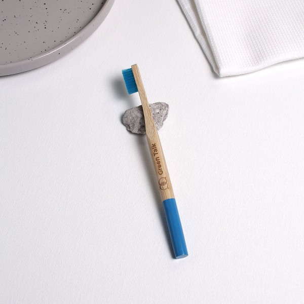 Бамбуковая зубная щетка с круглой ручкой синяя