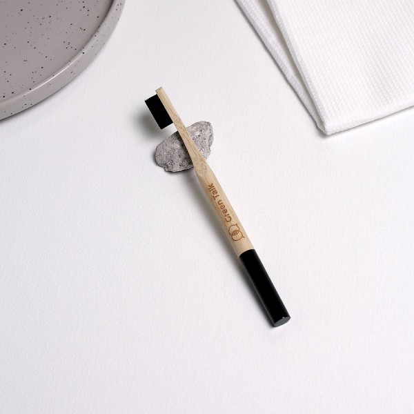 Бамбуковая зубная щетка с круглой ручкой чёрная