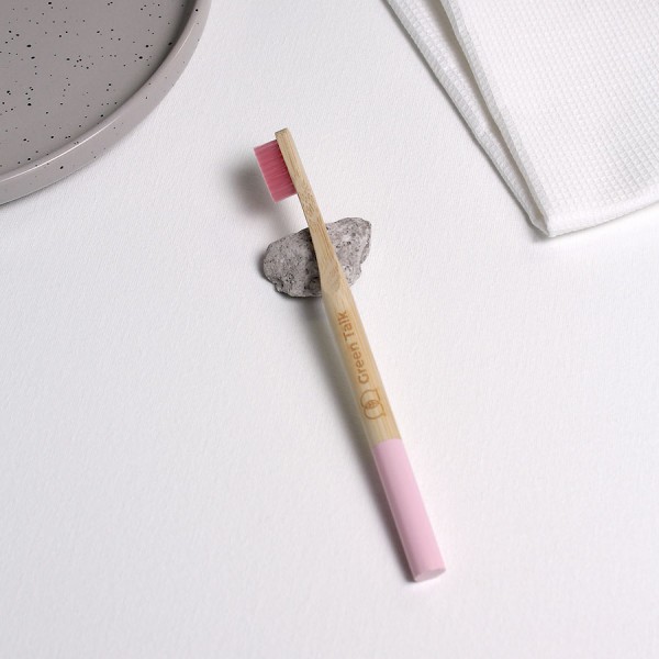 Бамбукова зубна щітка з круглою ручкою рожева
