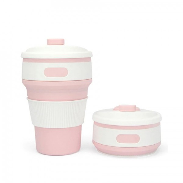 Багаторазова складна чашка біло-рожева 350 мл