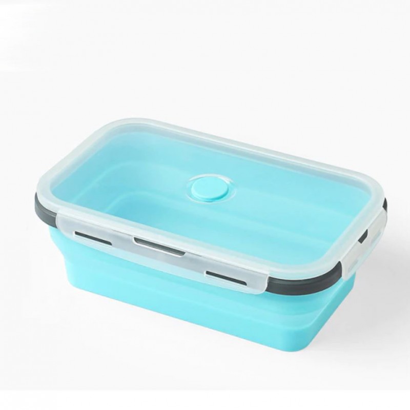 Складной силиконовый контейнер для еды, ланч-бокс, 500 мл, голубой