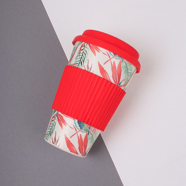 Многоразовая бамбуковая чашка "Red Flowers", 400 мл