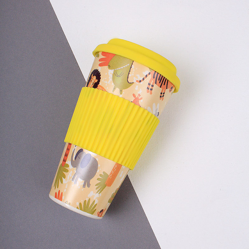 Багаторазова бамбукова чашка "Yellow Animals", 450 мл