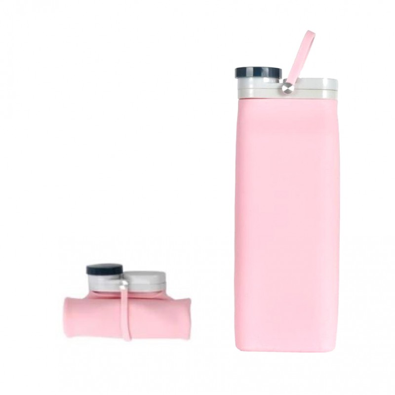 Многоразовая складная бутылка для воды, розовая, 600 мл