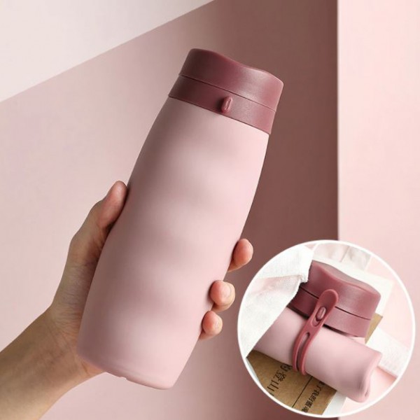 Багаторазова складна пляшка для води з широким горлечком, рожева, 600 мл