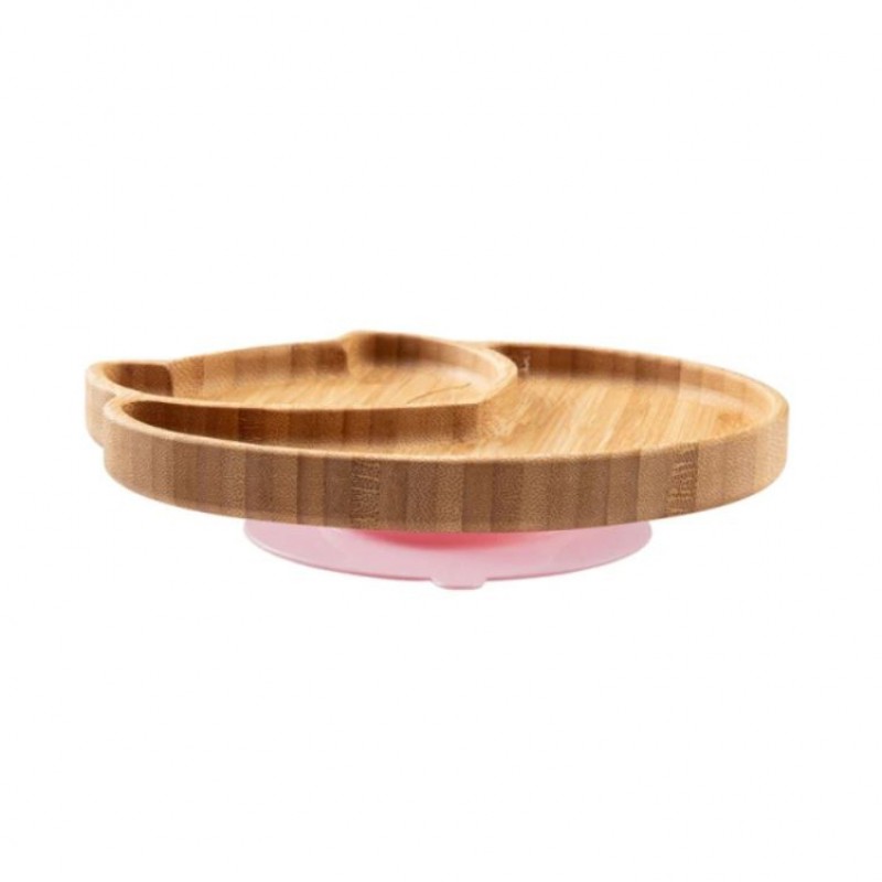 Бамбуковая тарелка "Лиса" для детей, с розовой присоской