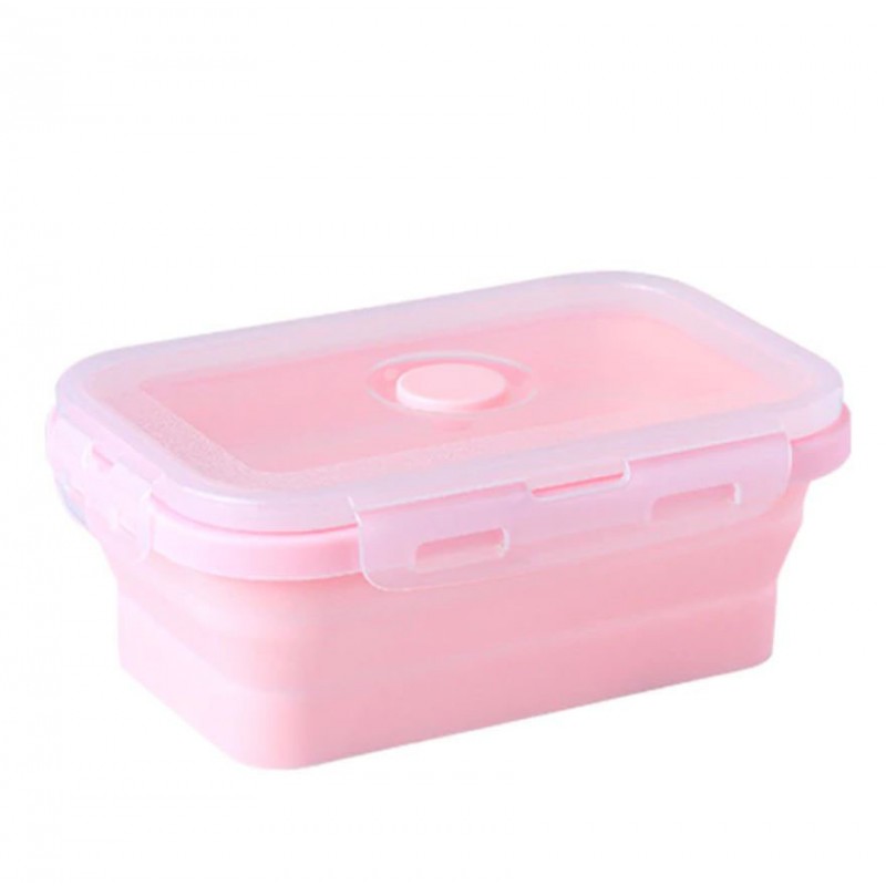 Складной силиконовый контейнер для еды, ланч-бокс, 500 мл, розовый