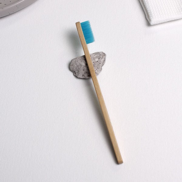 Бамбукова зубна щітка з плоскою ручкою, синя