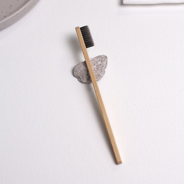 Бамбукова зубна щітка з плоскою ручкою, сіра