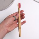 Бамбуковая зубная щетка с плоской ручкой, розовая