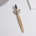 Бамбуковая зубная щетка с плоской ручкой, черно-белая