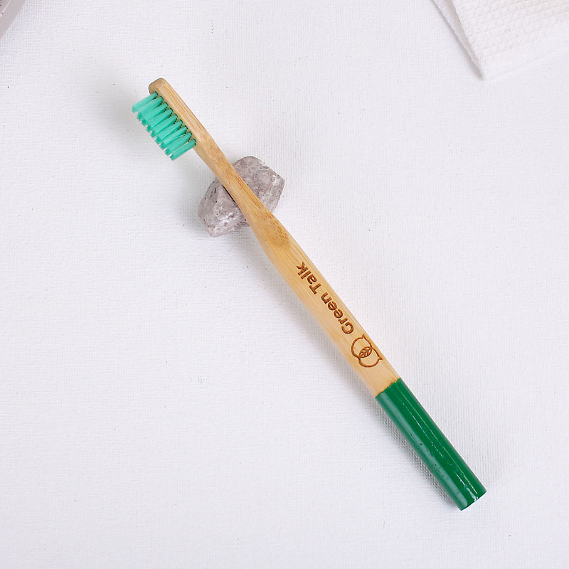 Бамбуковая зубная щетка с круглой ручкой, зеленая