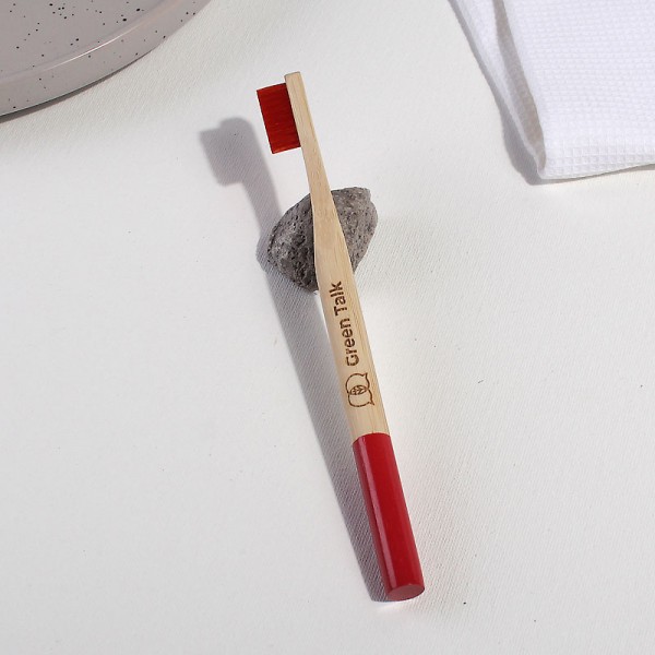 Бамбукова зубна щітка з круглою ручкою, червона