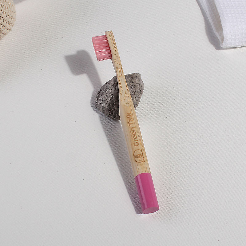 Бамбуковая зубная щетка детская, розовая