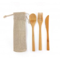 Набор многоразовых бамбуковых столовых приборов в мешочке
