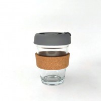 Многоразовая стеклянная термочашка с пробковым держателем, черная, 360 мл