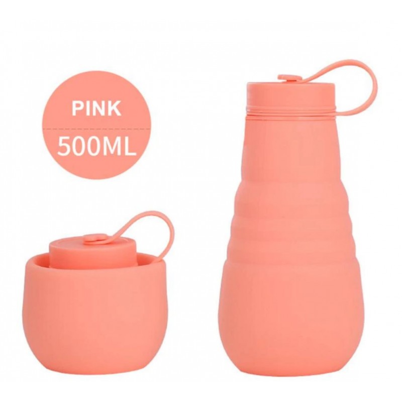 Многоразовая складная бутылка для воды, розовая, 500 мл