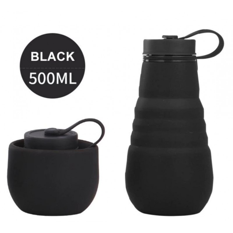 Многоразовая складная бутылка для воды, черная, 500 мл